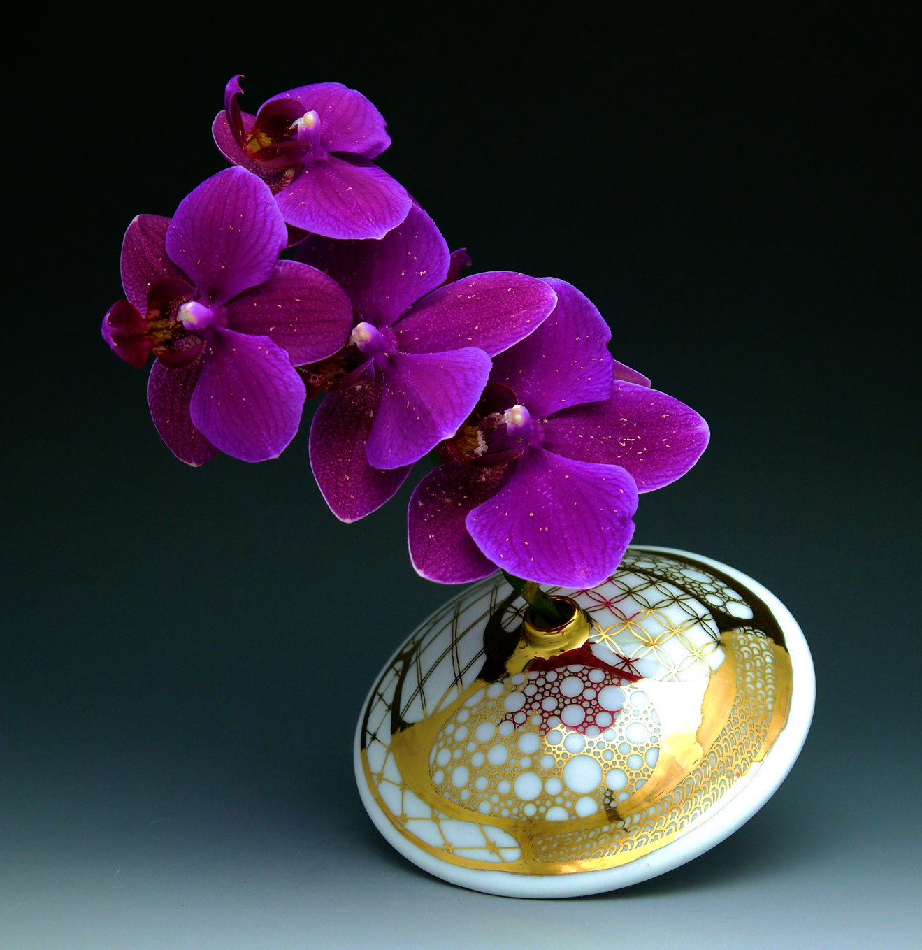 Small Bud Vase, handpainted porcelain, traditional pattern, gold luster | $95.00