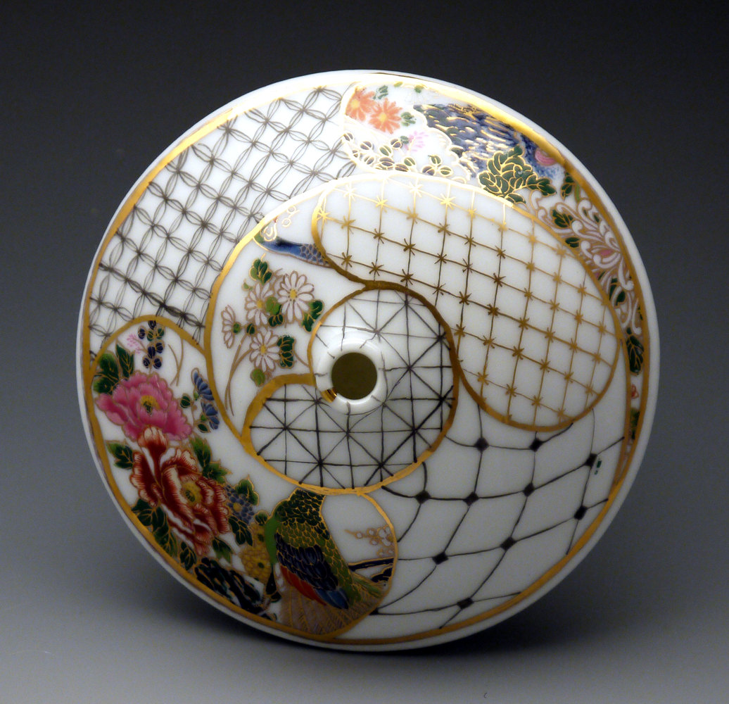 Small Bud Vase, handpainted porcelain, historic pattern, gold luster | $95.00